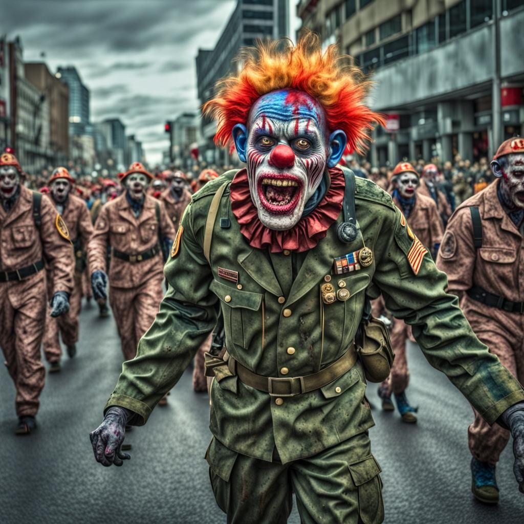 Hyperrealistic Zombie Monkey Clown Military Parade