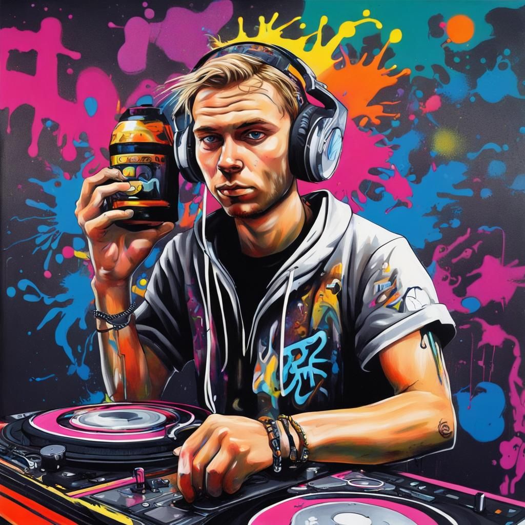 DJ in Sci-Fi City: Graffiti Street Art