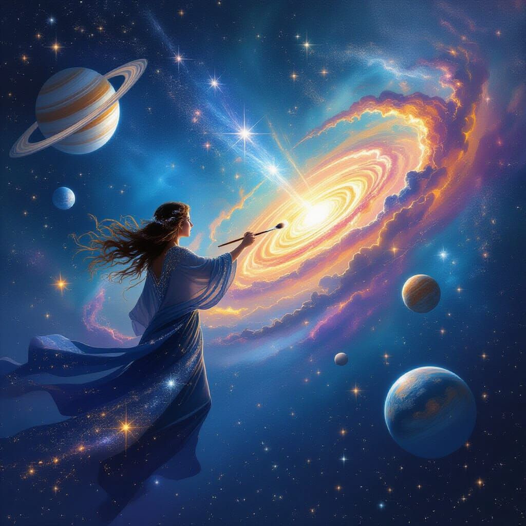 Cosmic Artist Painting Galaxies on Starlight Canvas