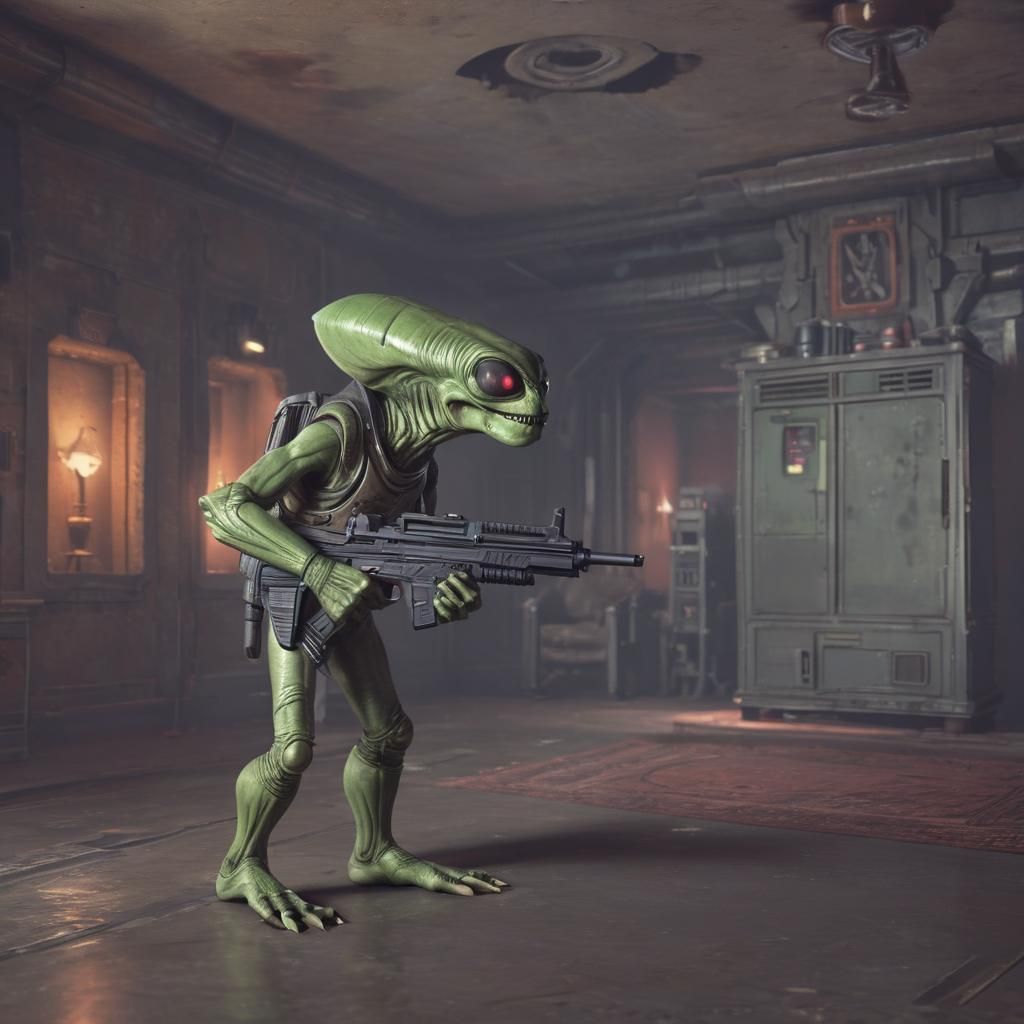 Funny Alien in 8-bit Sci-Fi Game