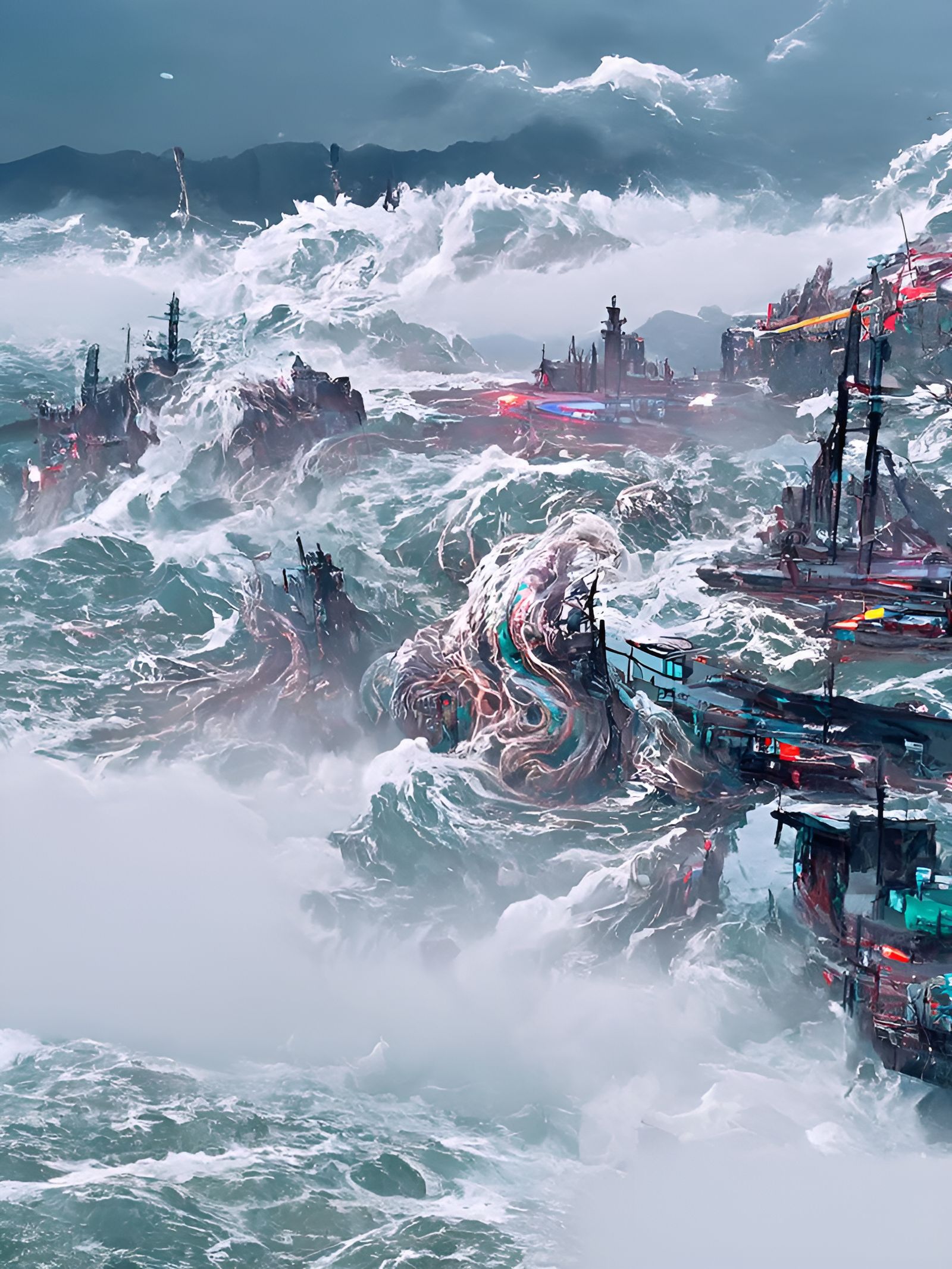Wrathful Ocean Maelstrom in Digital Illustration
