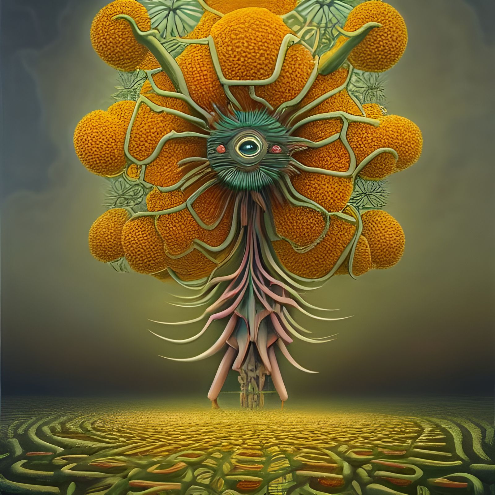 Flowered Bacteriophage Dreamscape in Surreal Style
