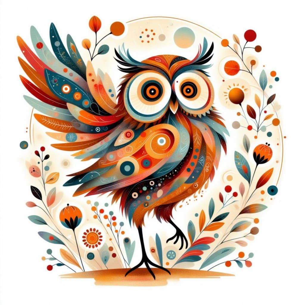 Enchanting Autumn Owl in Whimsical, Surreal Style