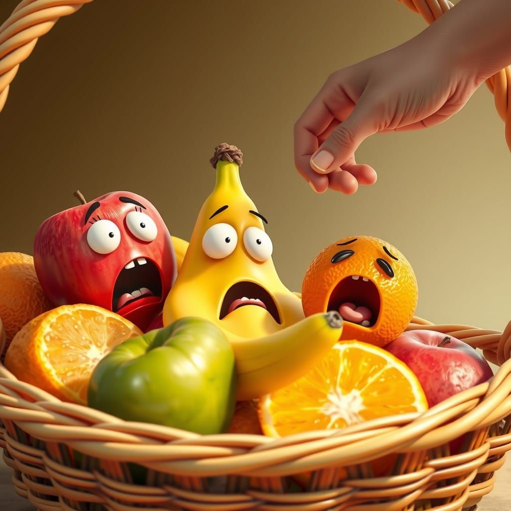 Hyper-Realistic Fruits in a State of Panic
