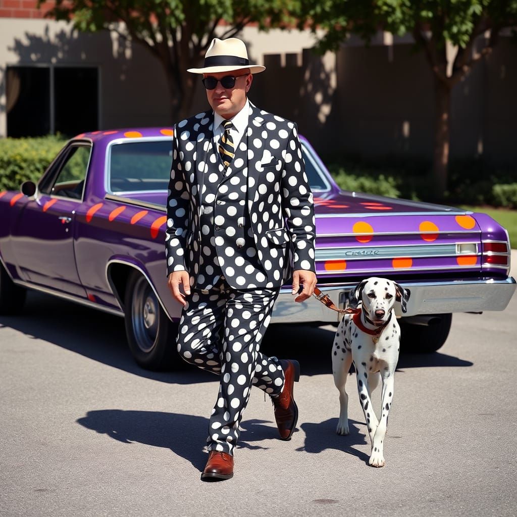 Polka Dot Man and Dog in Leibovitz Style