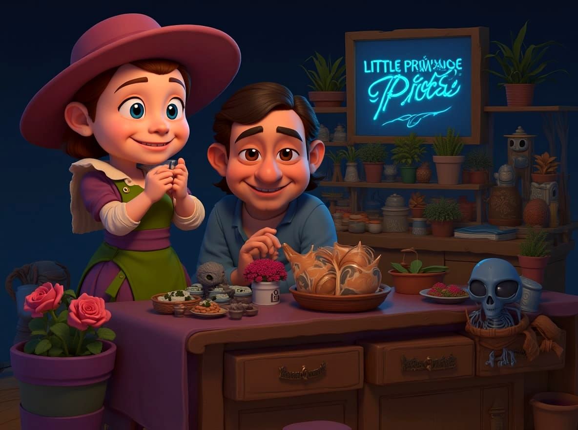 Asteroid Trading Post with Little Prince in 3D Animation