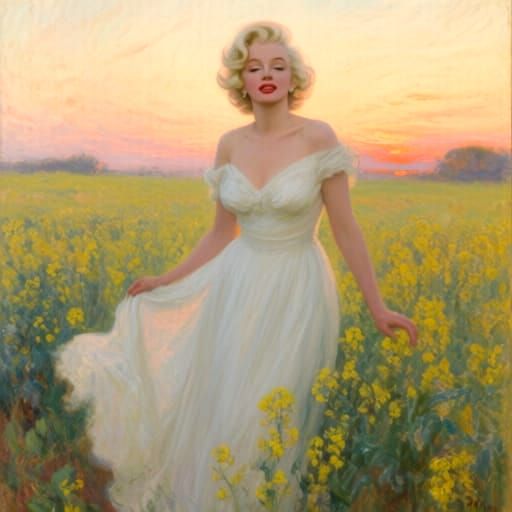 Marilyn Monroe in Canola Field Oil Painting