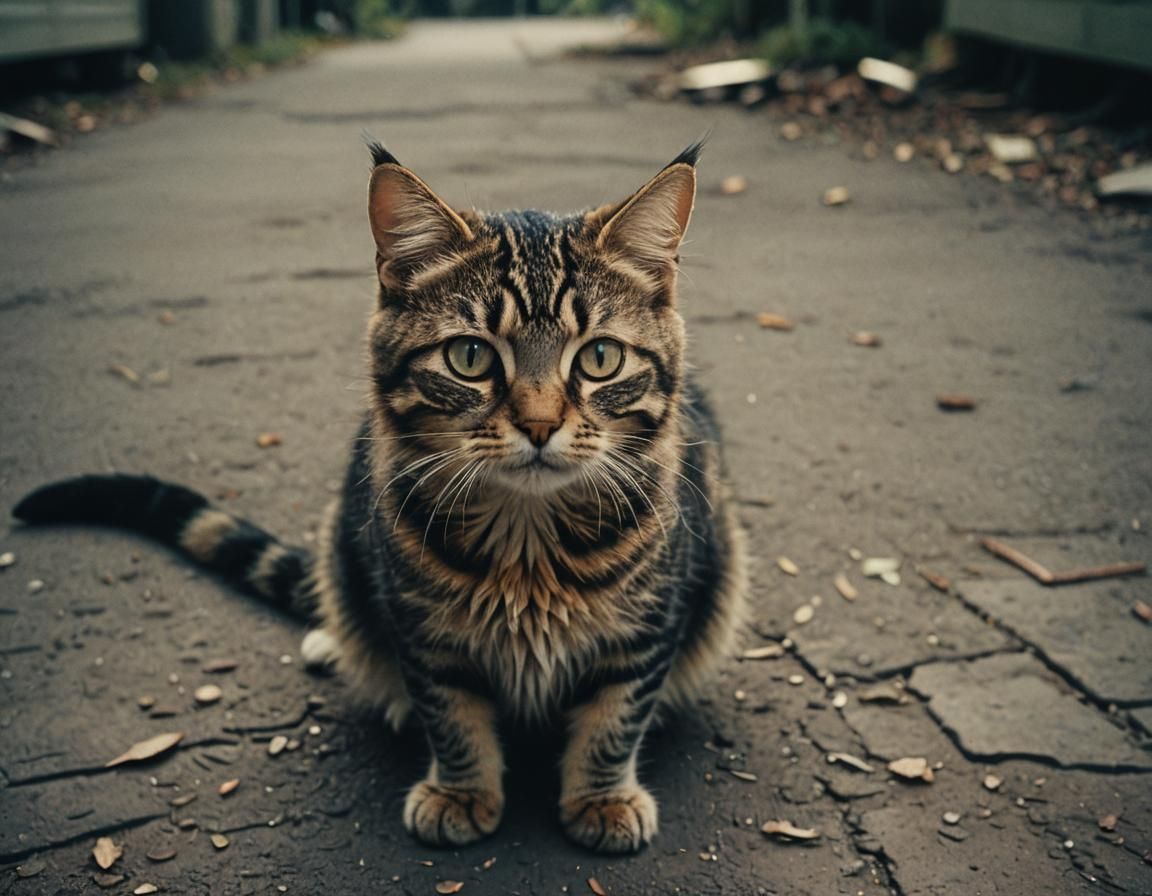 Cinematic Cat Portrait with Film Grain Effect