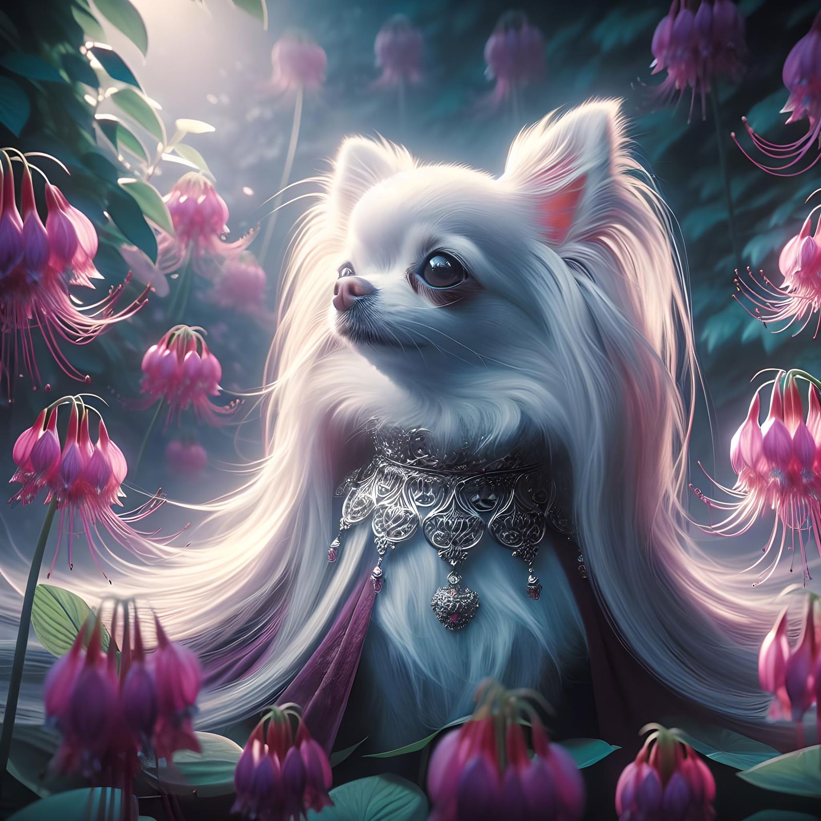 Adorable Chihuahua in Fantasy Floral Setting