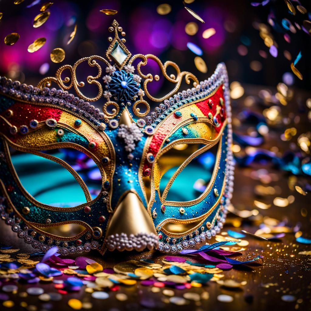 Cosmic Masquerade Mask and Confetti Diorama