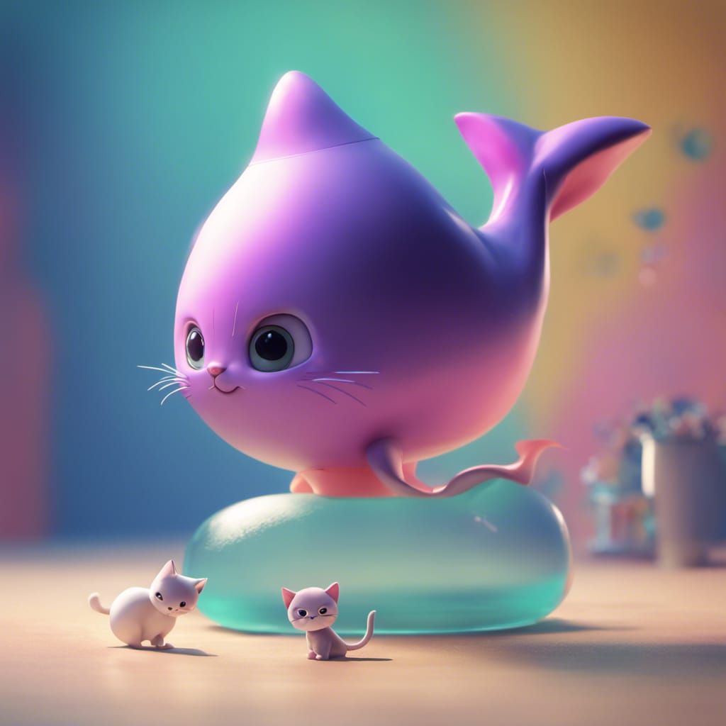 Teardrop Creature with Whale Tail and Cat Head