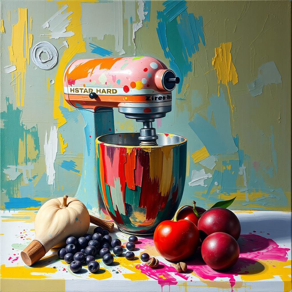 Impressionist Still Life with Mixing Object in Gouache Style