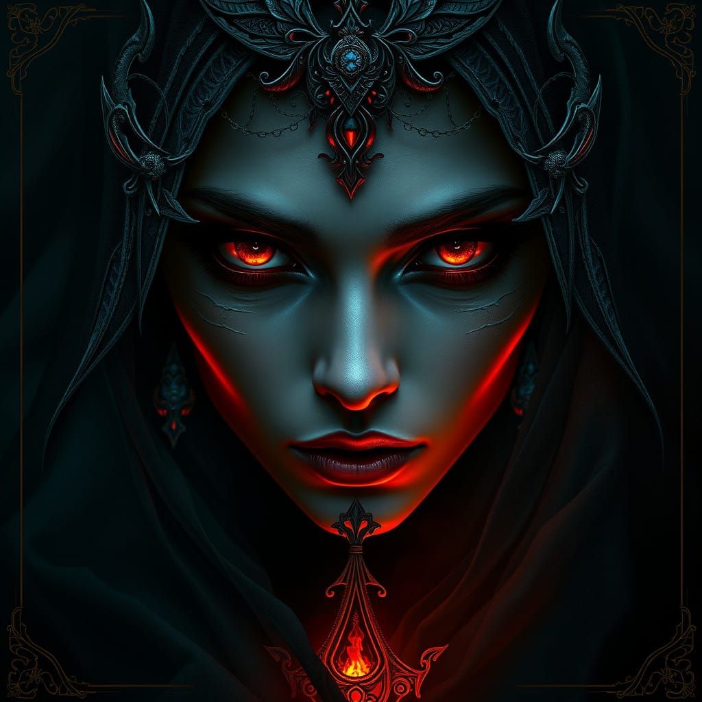 Dark Mystical Woman of Malice in Art Nouveau Style
