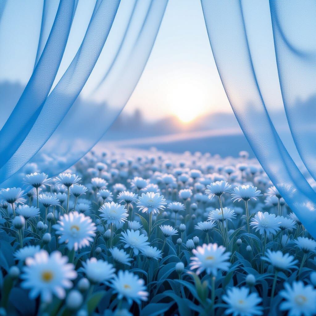 Shining Spring Dawn with Transparent Meadow Landscape