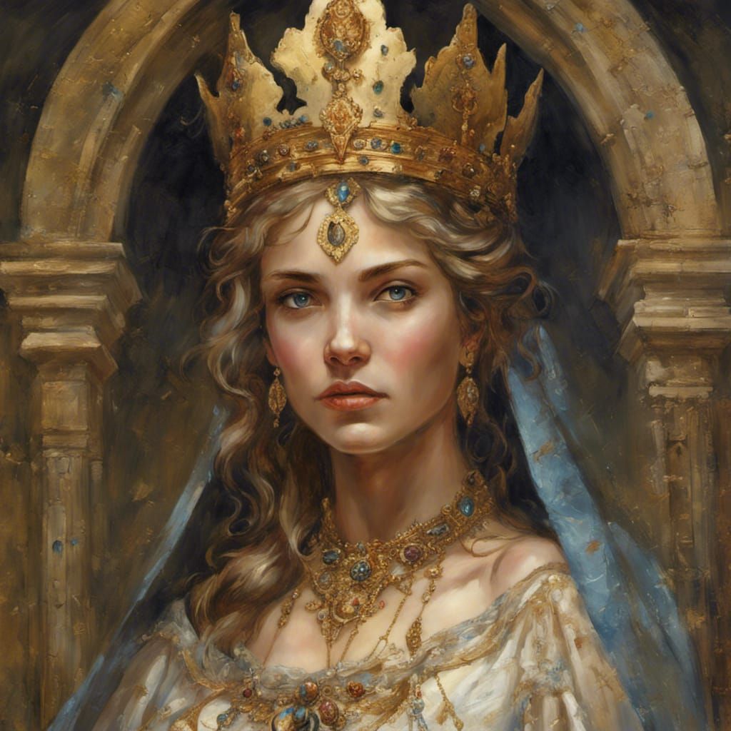 Medieval Queen Portrait with Gold Crown