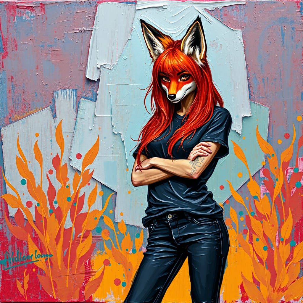Fox Woman in Impasto Oil Painting Style