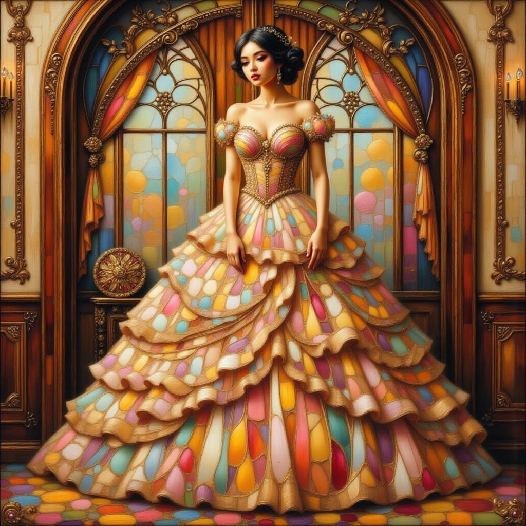 Woman in Gown Poses in Klimt-Inspired Home