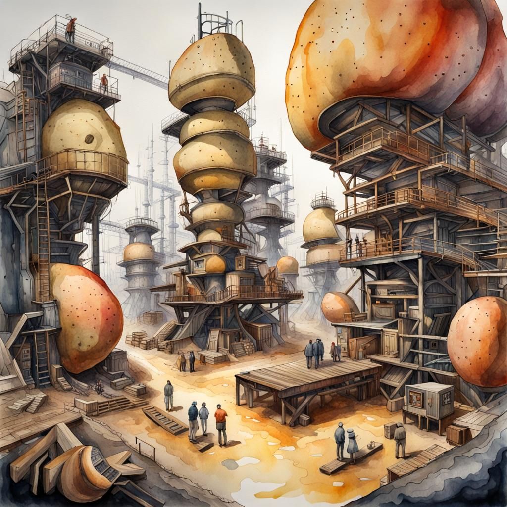 Undermatrons Take Over Sawmill Potato: Watercolor Painting