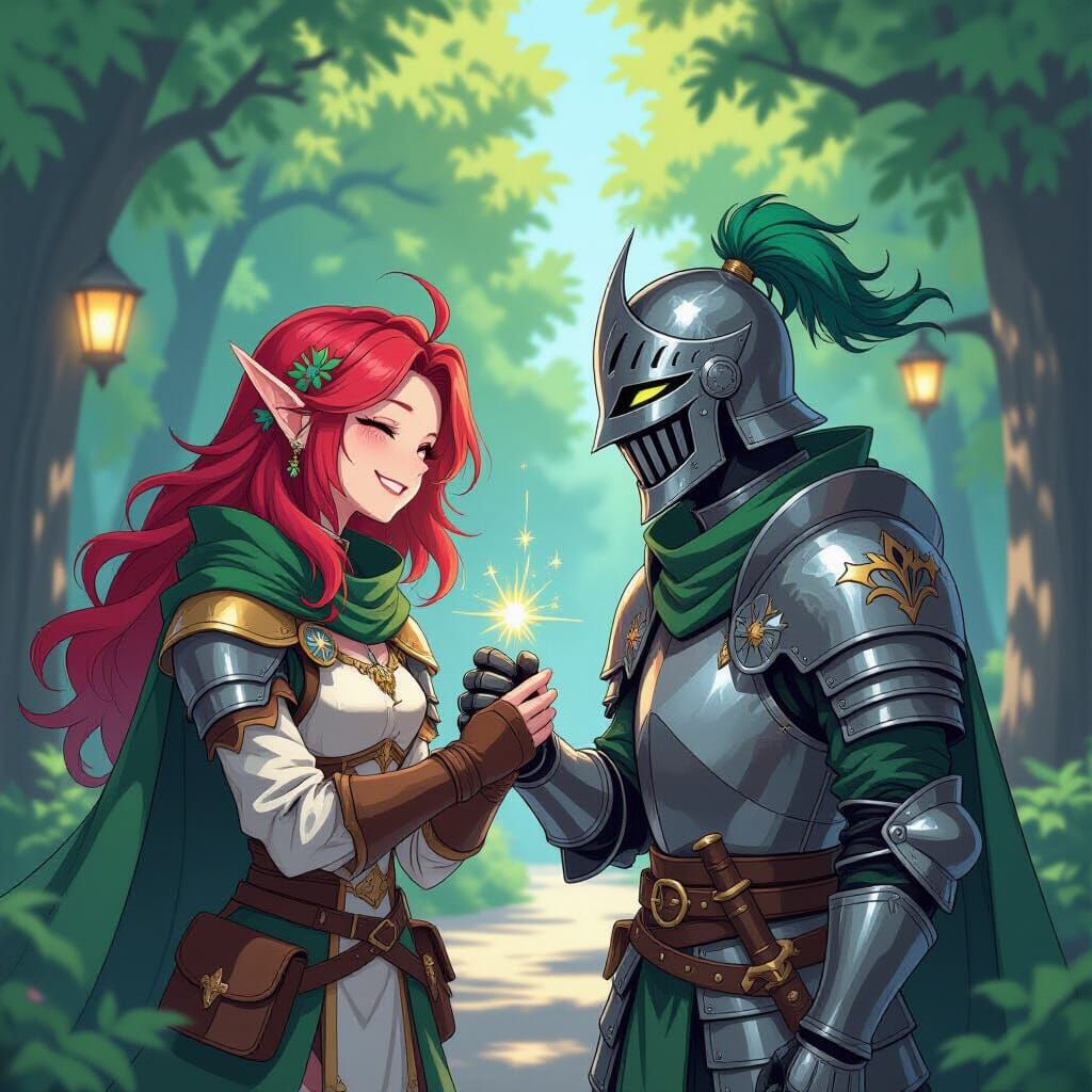 Fey Trickster Drawn to Knight in Anime Style