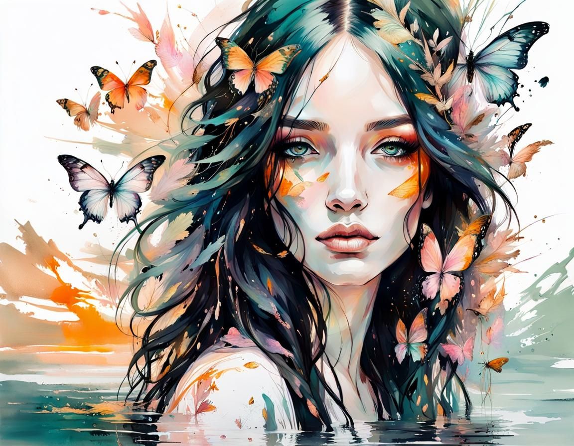 Sunrise Swim: Pastel Portrait of a Girl in Lake