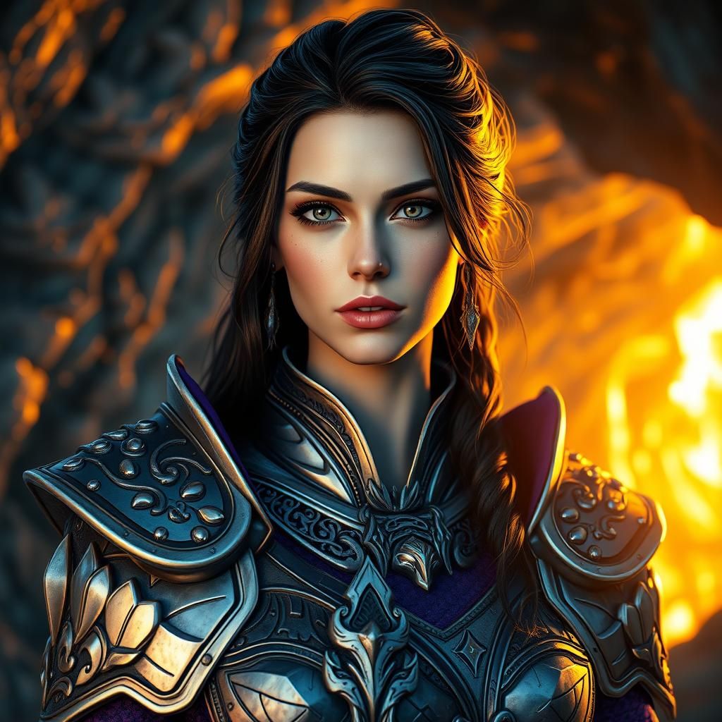 Regal Warrior Woman in Crystal Cave: 3D Fantasy Portrait
