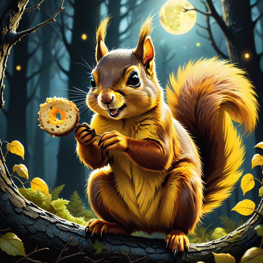Dark Fantasy Squirrel Stealing Food, Digital Painting