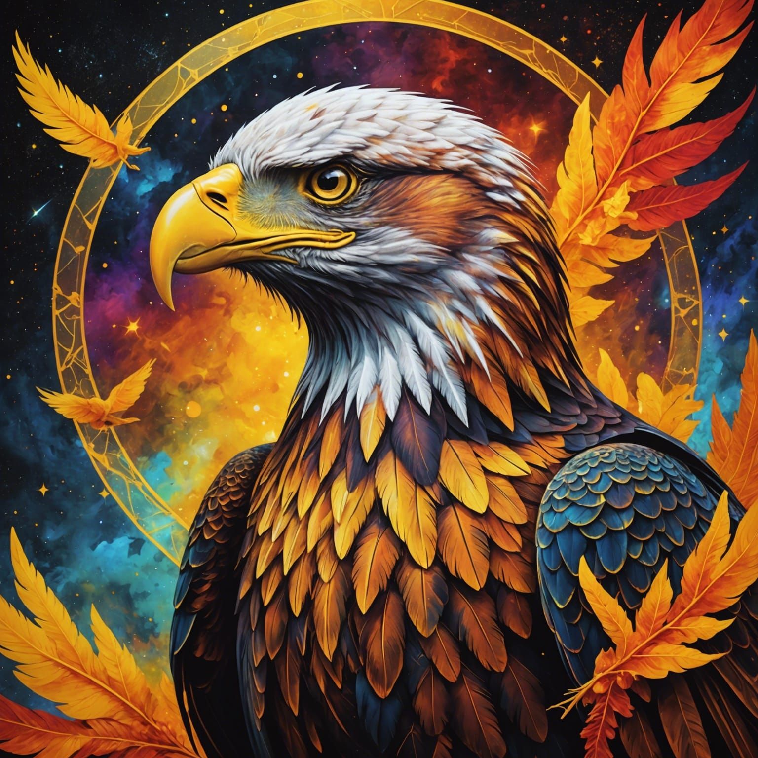Holographic Eagle in Astral Cosmic Illustration
