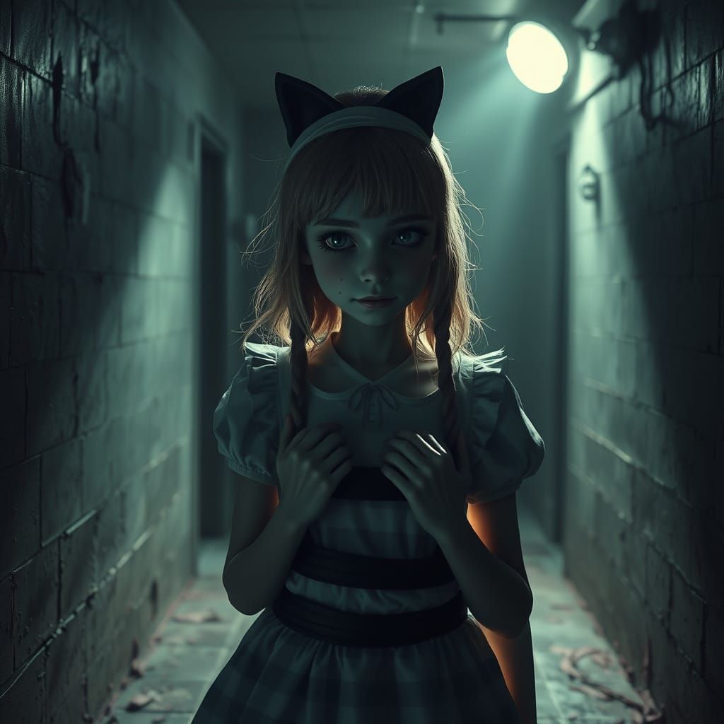 Alice in a Haunted Asylum: A Hauntingly Realistic Scene