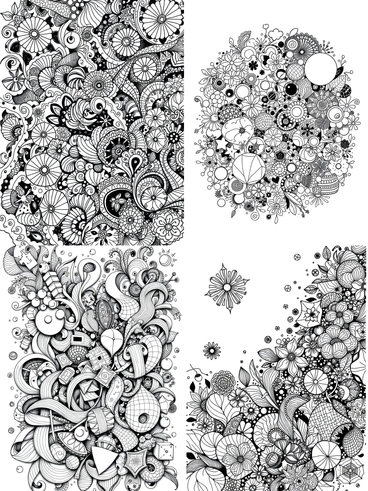 Detailed Black and White Abstract Doodle