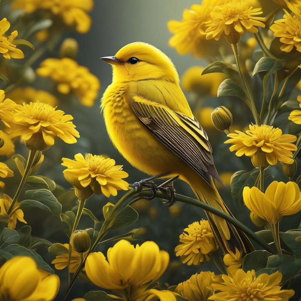 Yellow Bird in a Field of Flowers