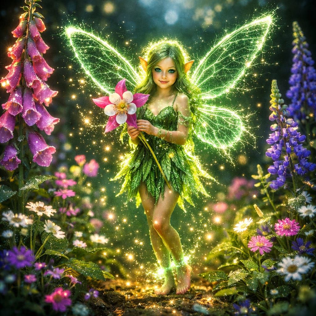 Tiny Fairy with Glowing Wings in Enchanted Glade