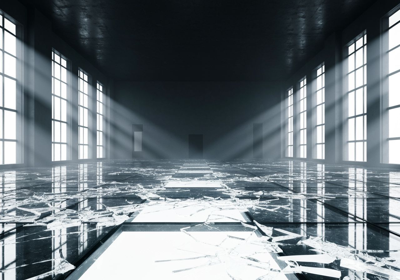 Ethereal Fantasy Sci-Fi Interior with Shattered Glass Floor