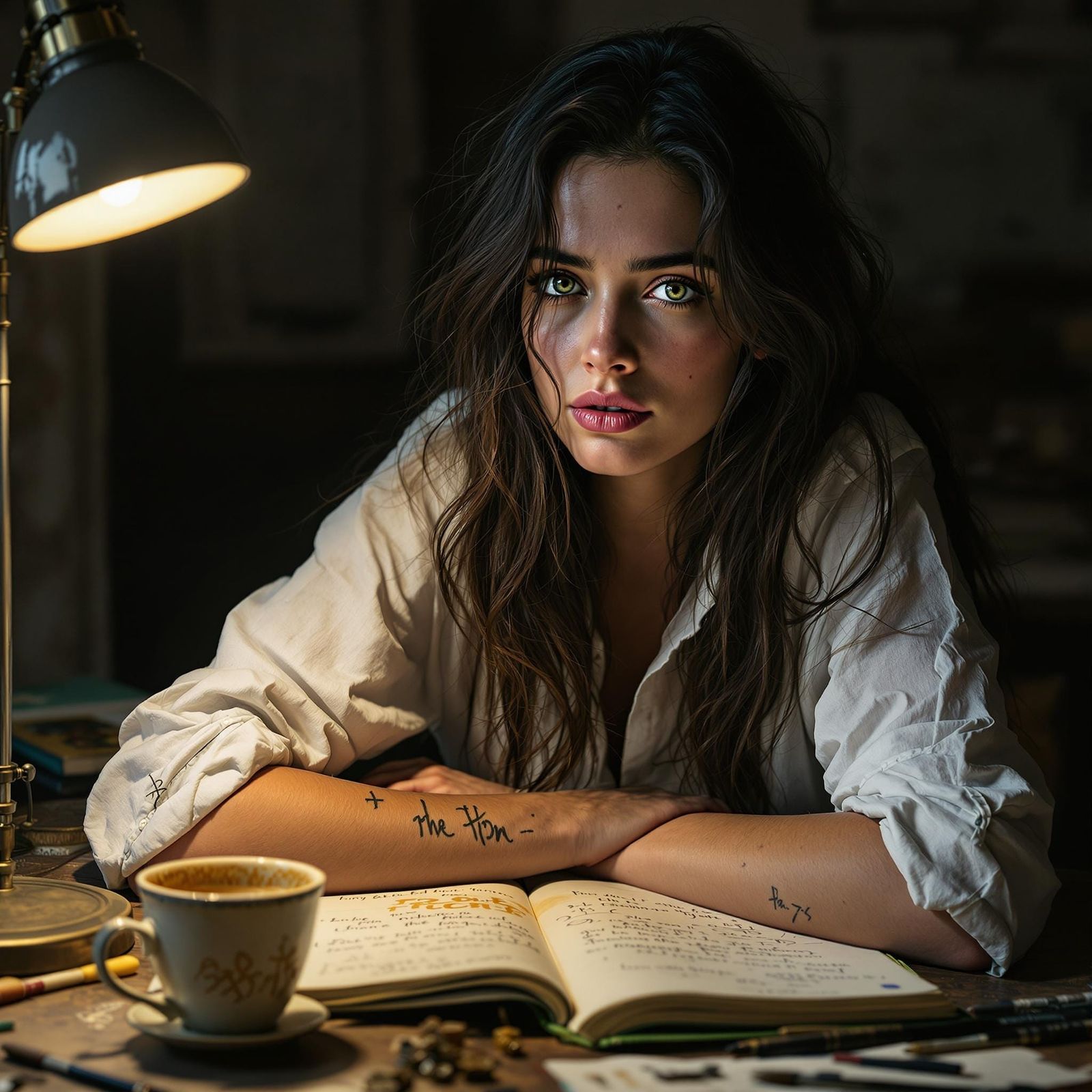 Introspective Portrait of a Young Woman in Warm, Golden Ligh...