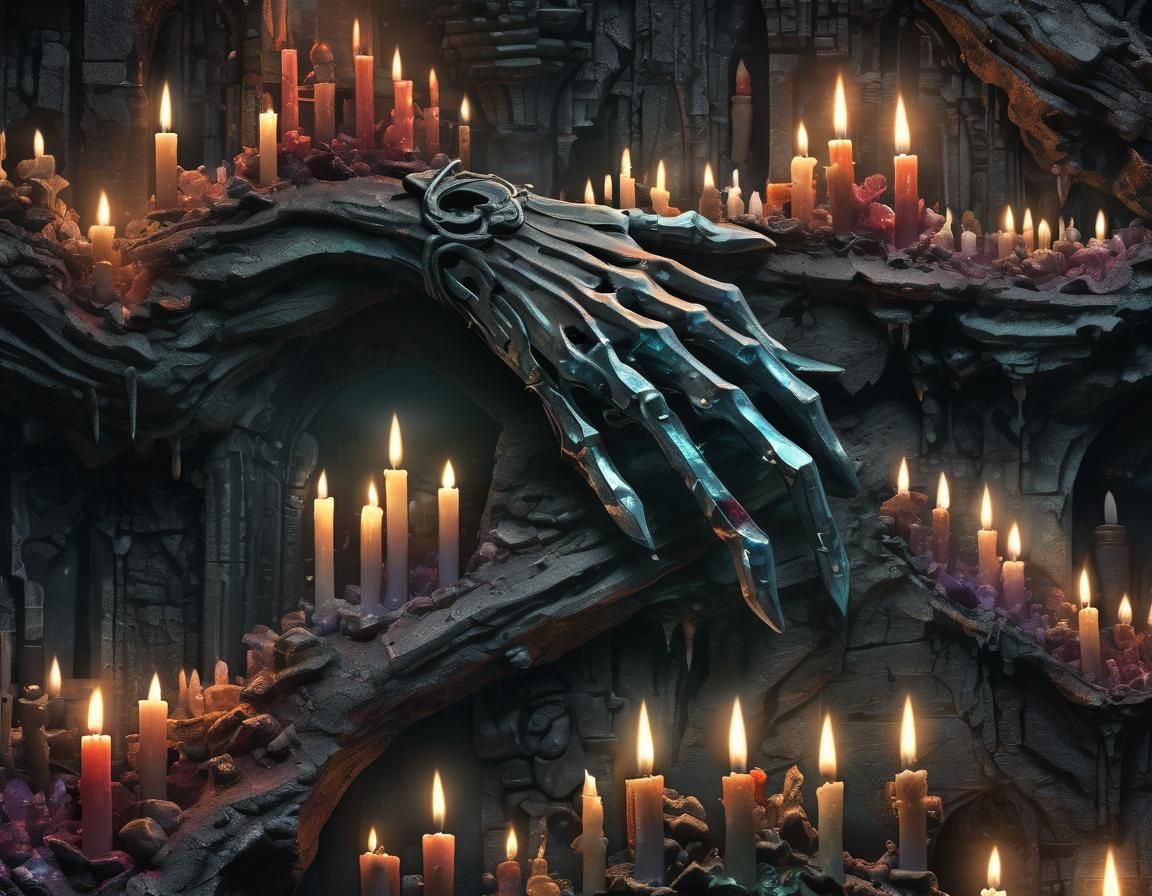 Eerie Crypt: Ghostly Hand Grips Rainbow Crystal Knife