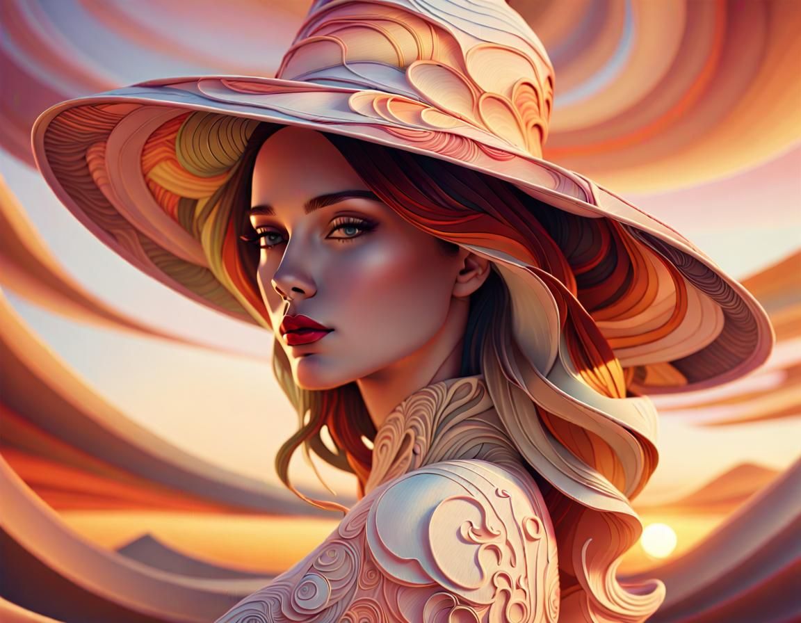 Stunning Hat on Sunset in Art Brut Style