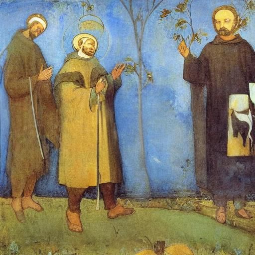 Saint Francis and Cat Enameled Glass Figurines