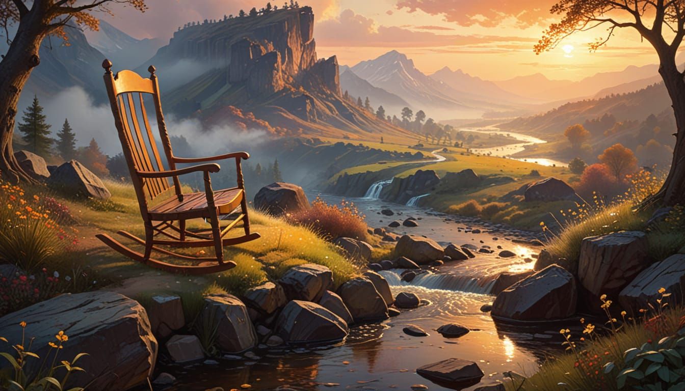 Valley View Rocking Chair in Watercolor Style