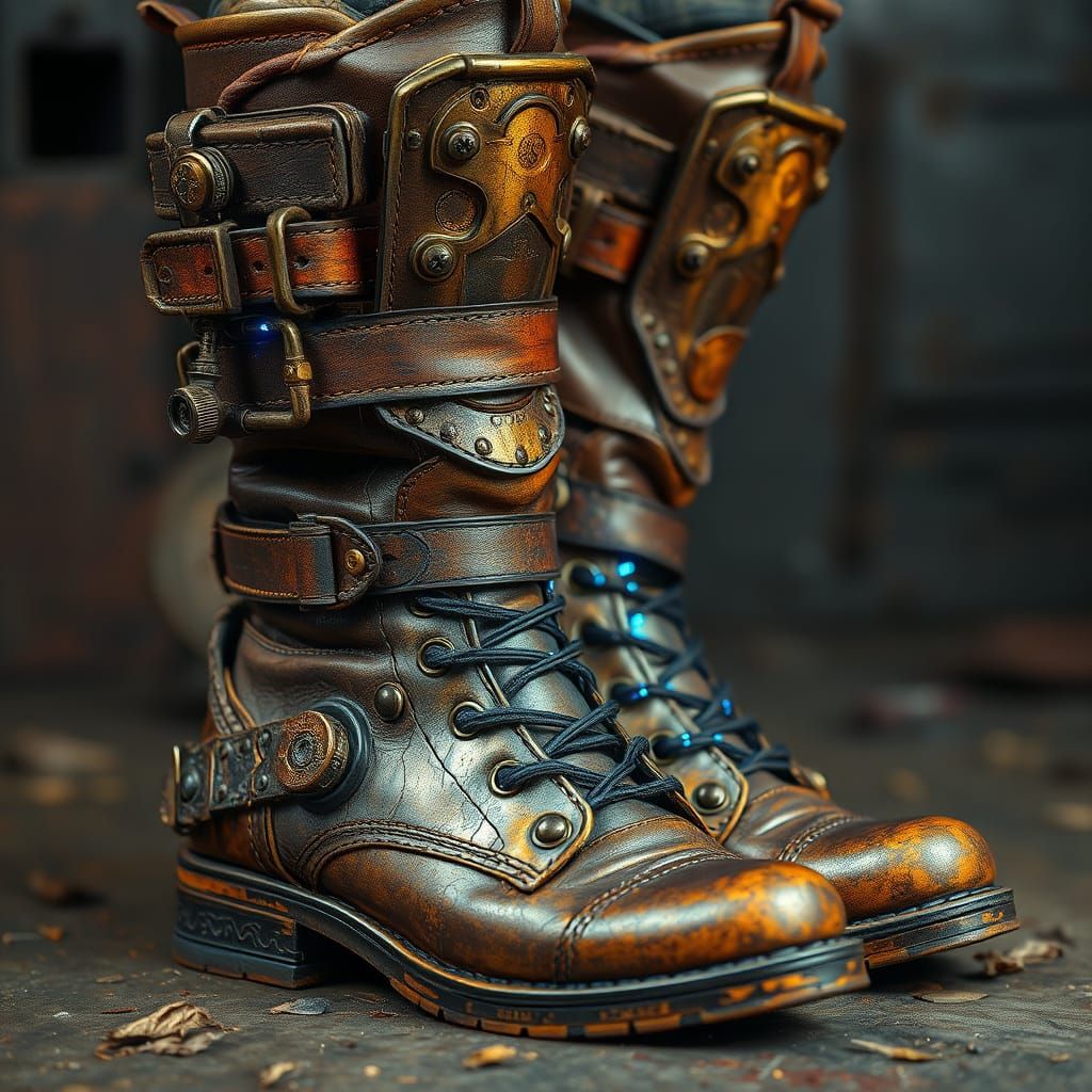 Steampunk Automaton Boots with Magical Piping