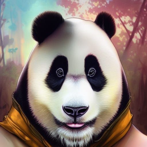 Detailed Portrait of a Fat Panda in Triadic Colors