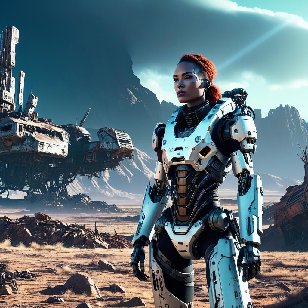 Cyborg Girl in Post-Apocalyptic Landscape