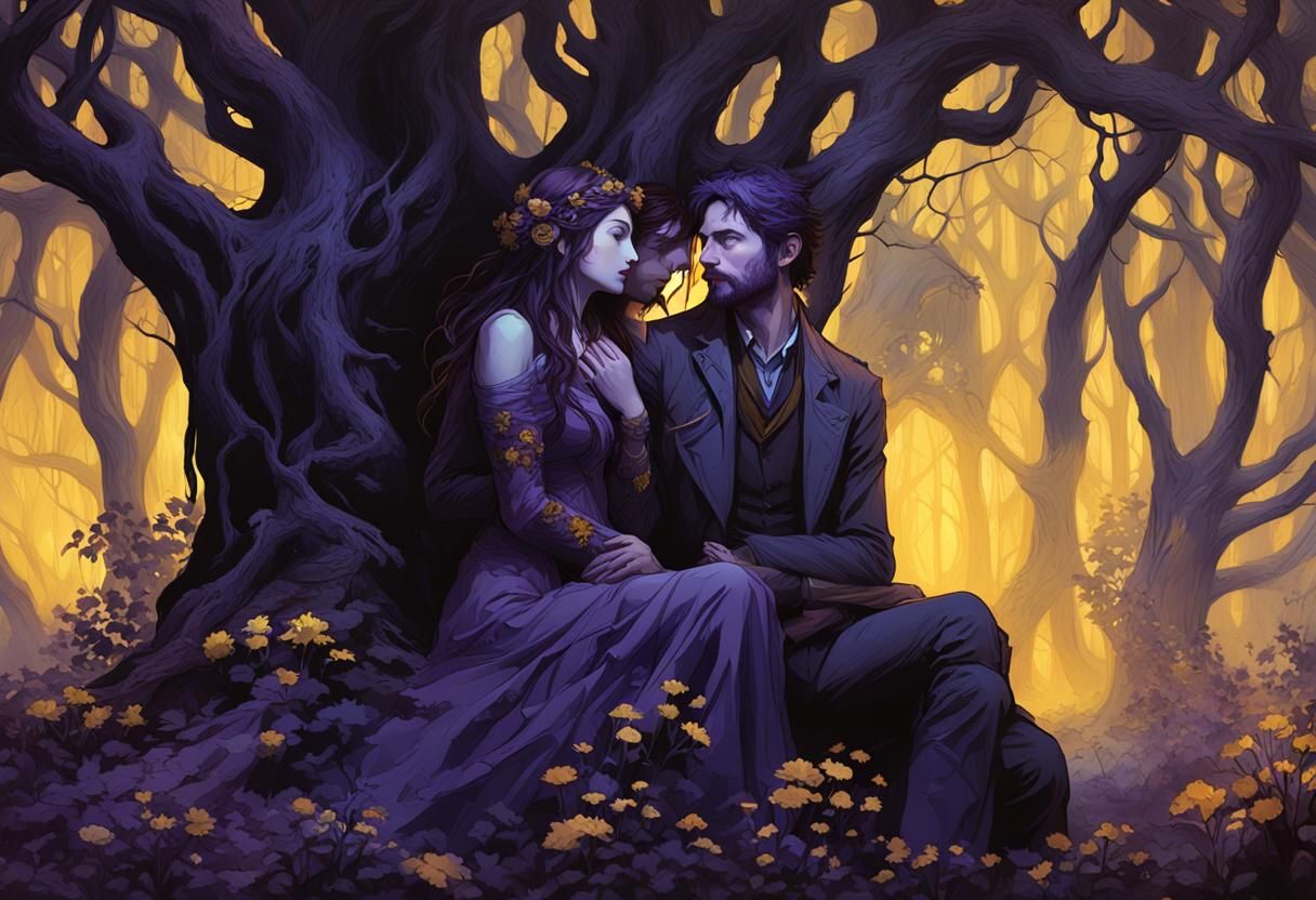 Mystical Forest Couple in Art Nouveau Style