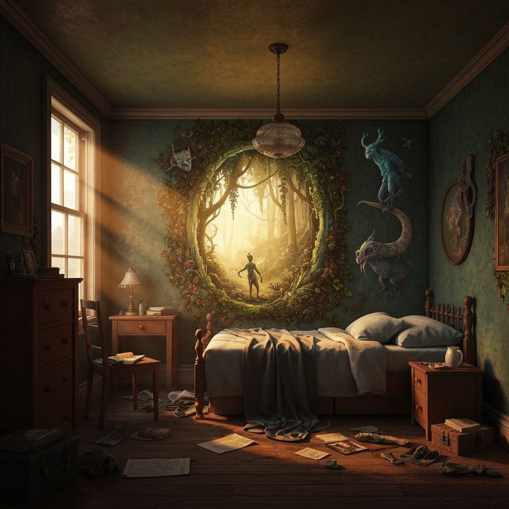 Mythical Forest Portal in Bedroom, Fantasy Concept Art