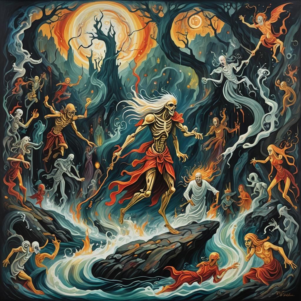 Spirits Dancing on the River Styx in Expressionism