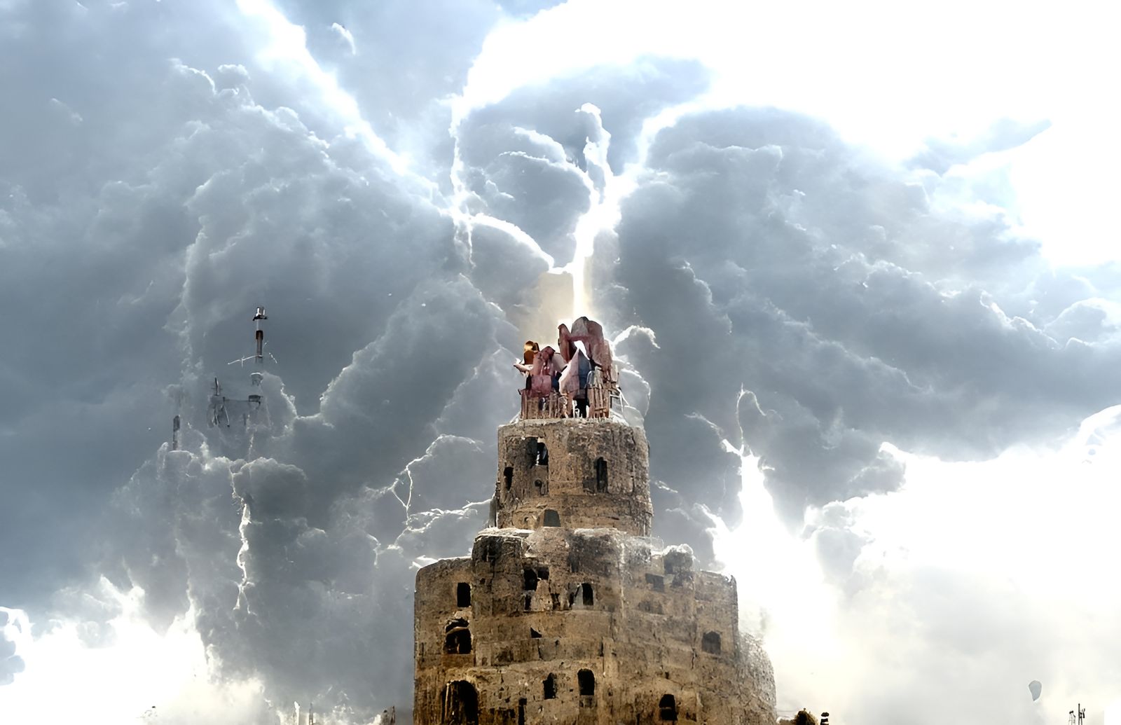 Angels Descend on Tower of Babel During Storm