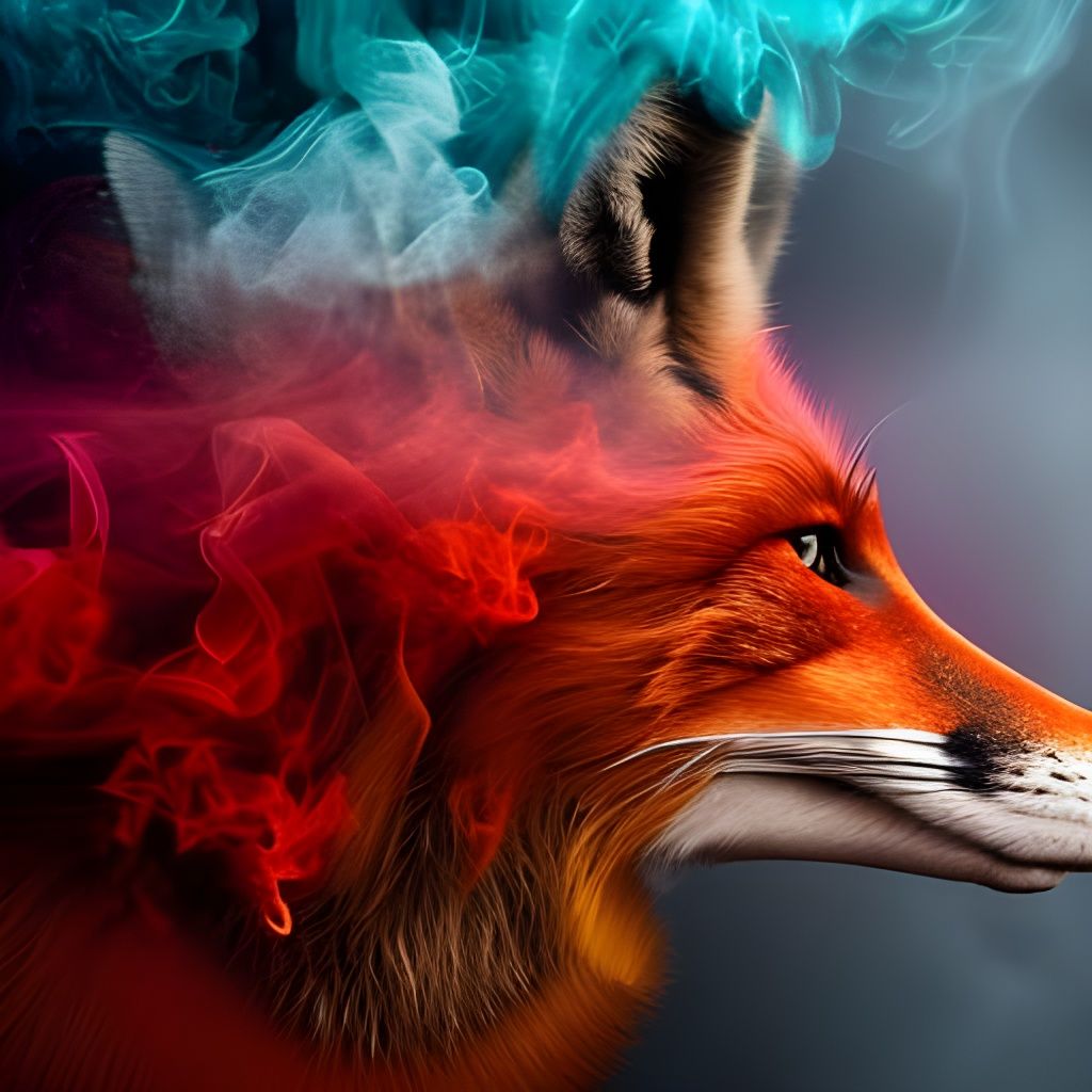 Fox Dissolving into Intricate Colored Smoke