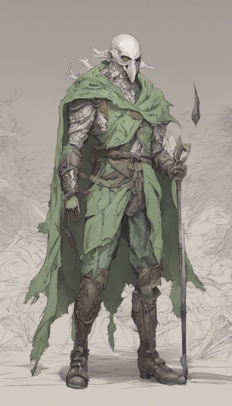 Young Druid with Bone Mask in Cell Shaded Style