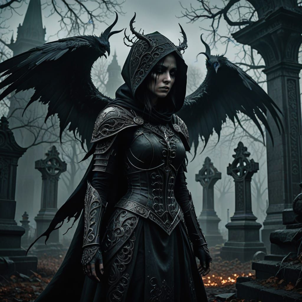 A mysterious gothic warrior woman