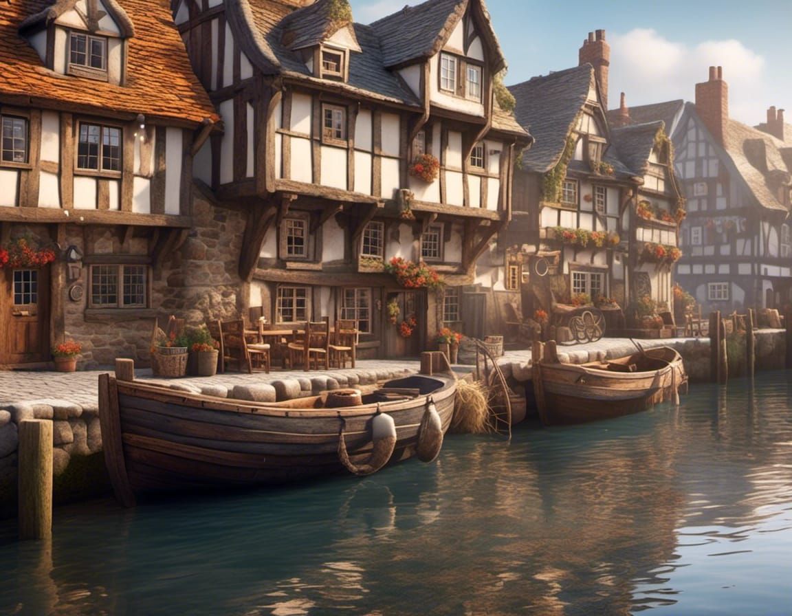 Medieval Quayside Inn in Hyperrealistic Style