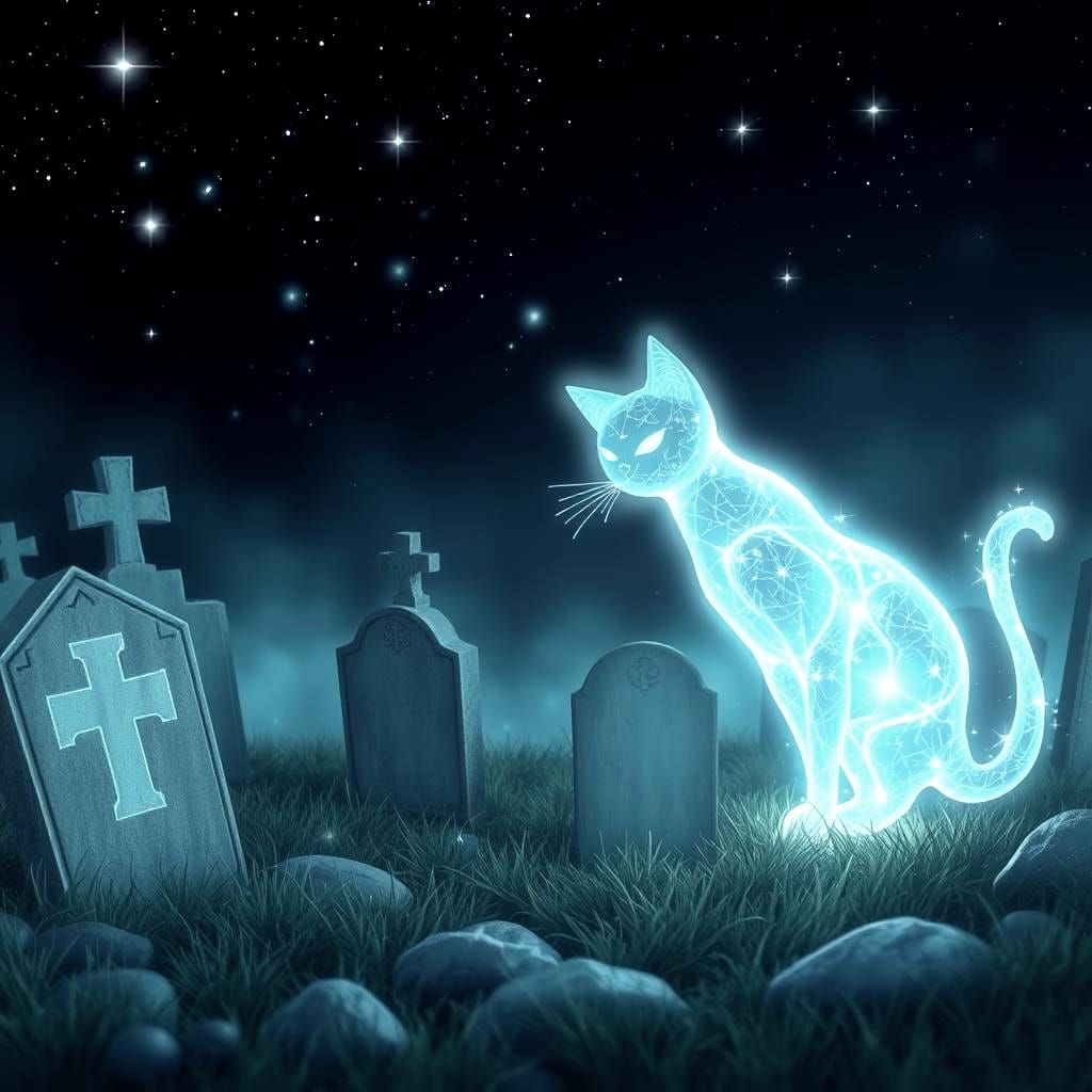 Cosmic Ghost Cat in Graveyard Scene