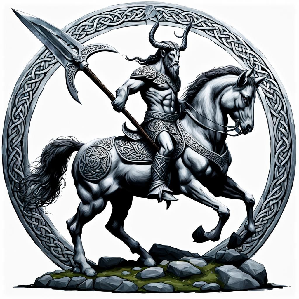 Stag Centaur with Glaive in Celtic Style